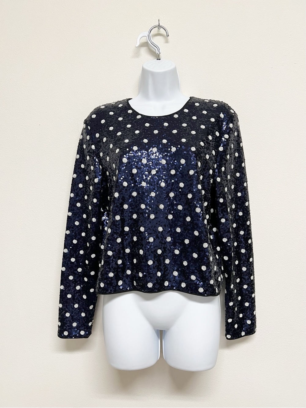 Baum Und Pferdgarten Womens Navy Sequin Polka Dot Long Sleeve Jiza Top Size S - Picture 3 of 11